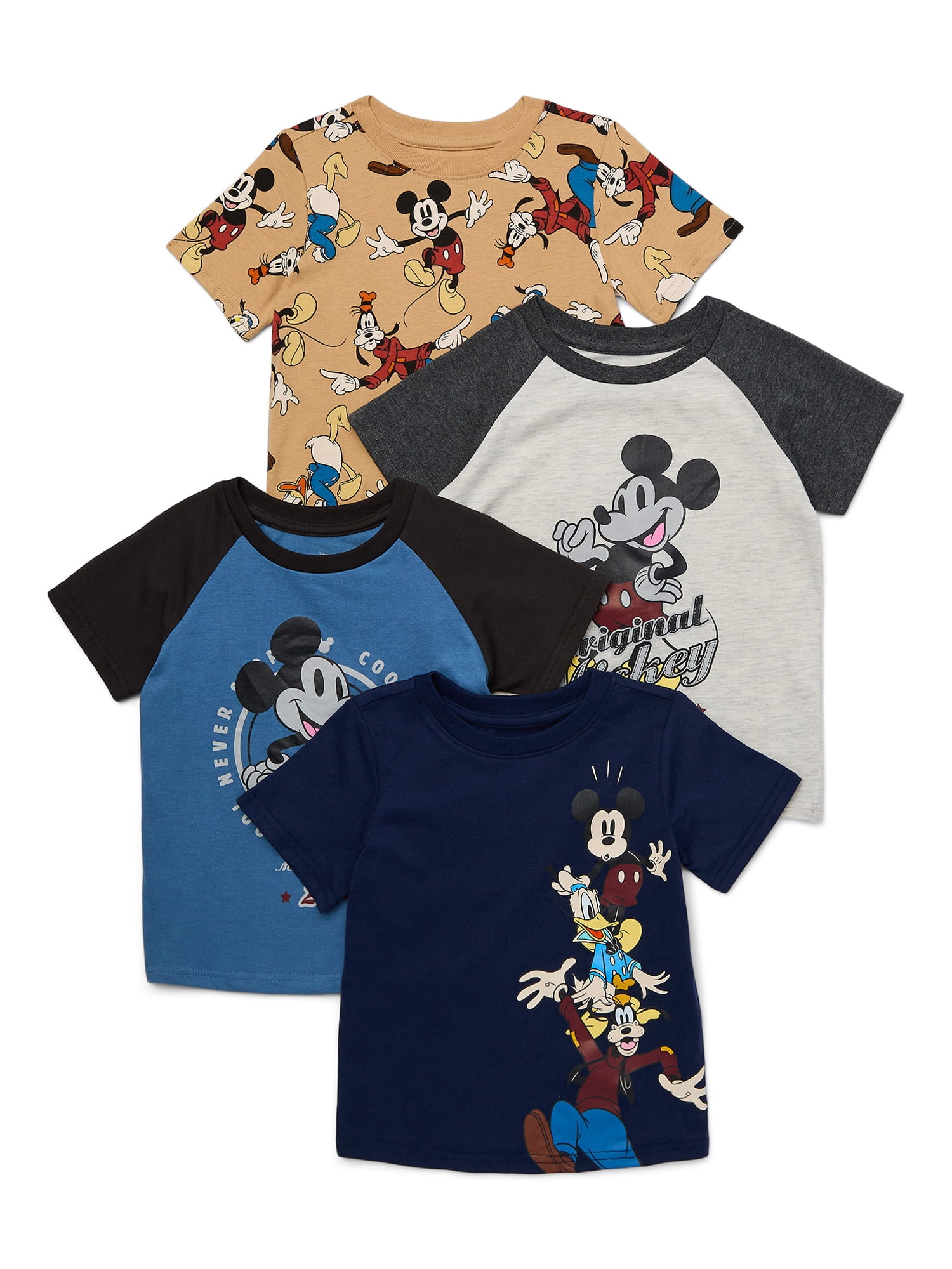 Disney Mickey Mouse Toddler Boys Graphic Print Raglan Tees, 4-Pack, Sizes 2T-5T