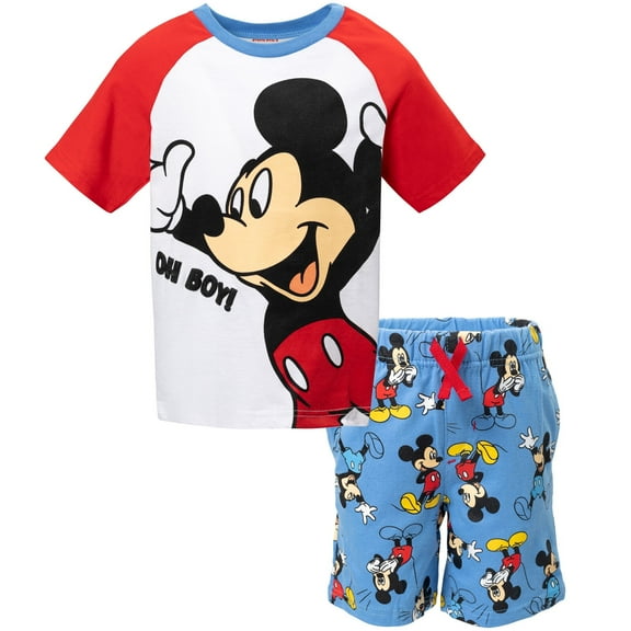 Disney Mickey Mouse Toddler Boys Graphic T-Shirt & French Terry Shorts White / Red / Blue 3T