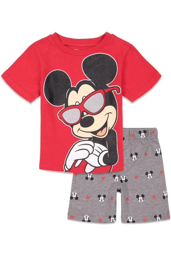 Mickey Mouse Toddler Boys Graphic T-Shirt & Shorts Gray/Red 2T