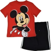 Disney Mickey Mouse Toddler Boys Pullover Graphic T-Shirt & Mesh Shorts Red-Black 4T