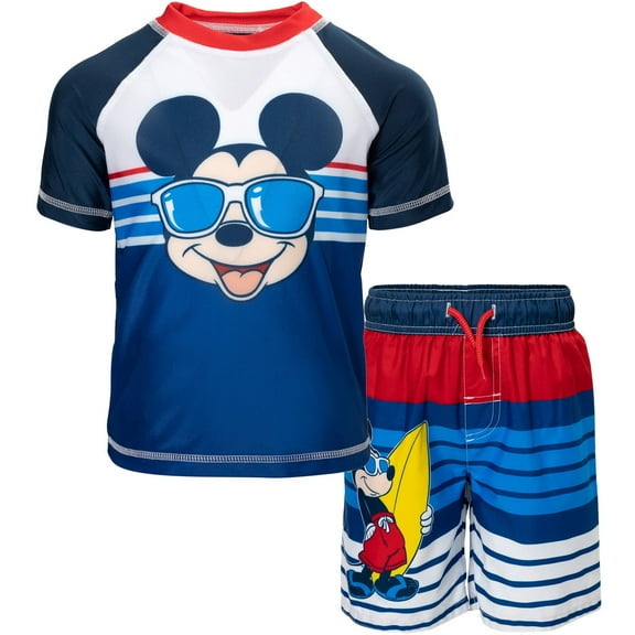 Disney Mickey Mouse Toddler Boys Rash Guard and Swim Trunks Outfit Set Toddler