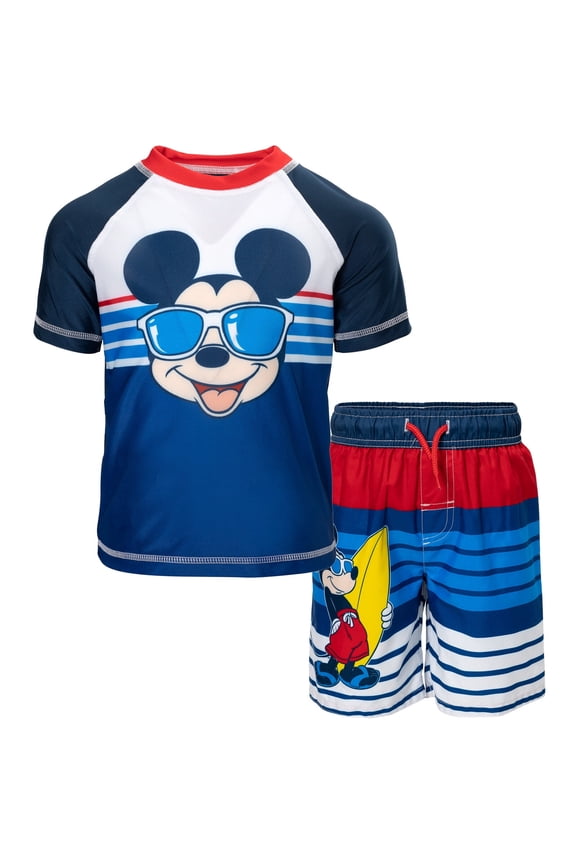 Mickey Mouse Toddler Boys Rash Guard and Swim Trunks Outfit Set Toddler