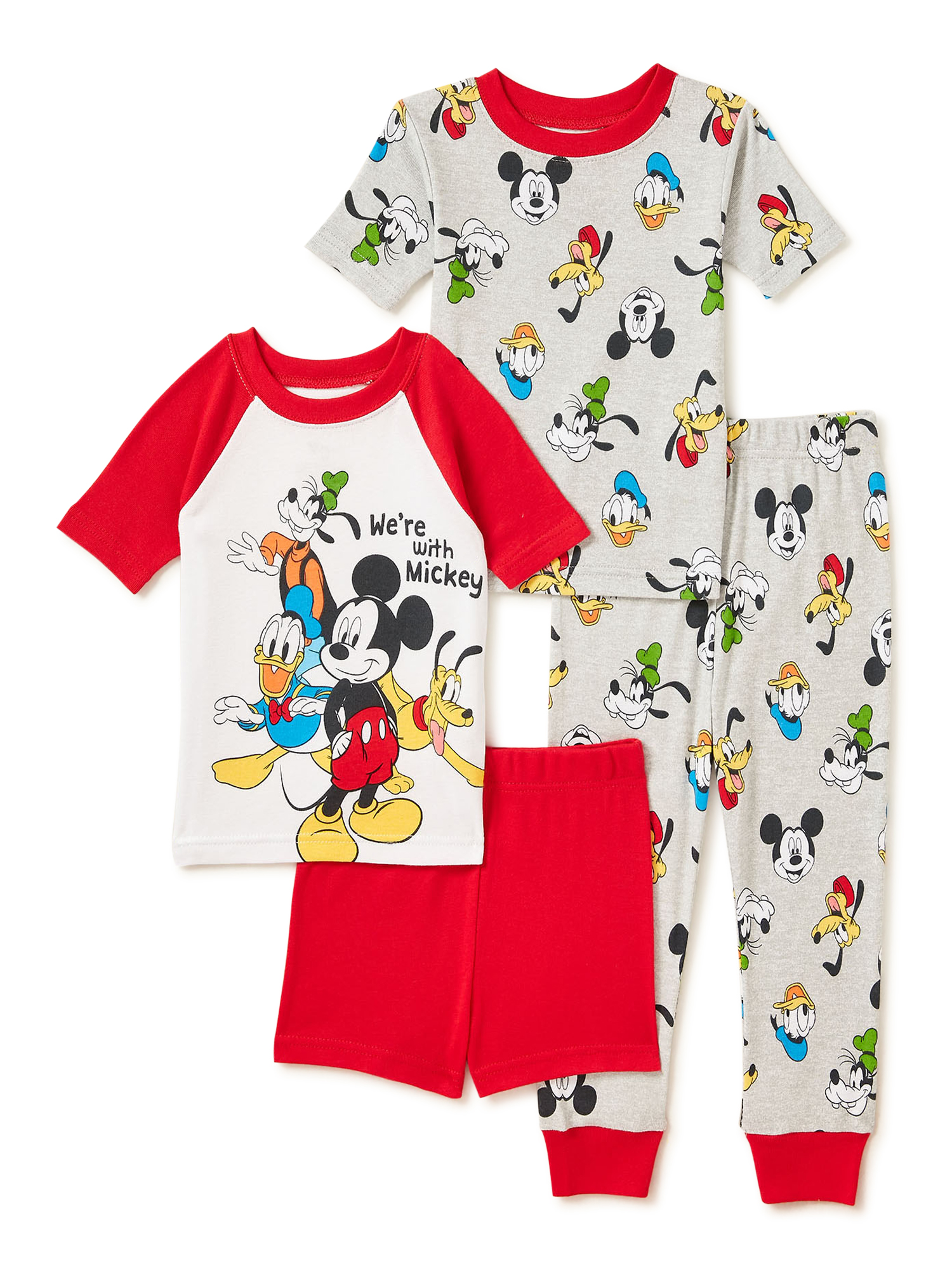 Disney Mickey Mouse Toddler Boys Snug Fit Cotton Short Sleeve T-Shirt & Pants, 4-Piece Pajama Set, Sizes 2T-5T - image 1 of 3