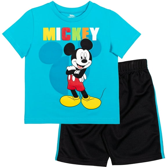 Disney Mickey Mouse Toddler Boys T-Shirt and Mesh Shorts Outfit Set Infant to Little Kid