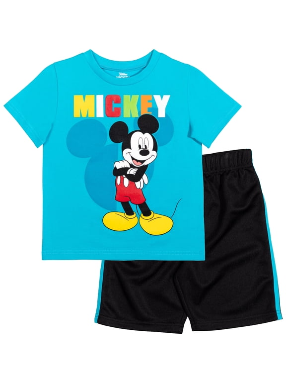 Mickey Mouse Toddler Boys T-Shirt and Mesh Shorts Outfit Set Infant to Little Kid