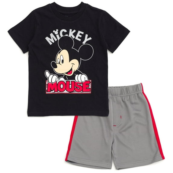 Disney Mickey Mouse Toddler Boys T-Shirt and Mesh Shorts Outfit Set Infant to Little Kid