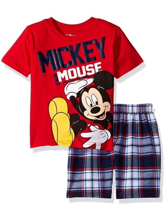 Mickey Mouse Toddler Boys' T-Shirt and Plaid Shorts Set Red