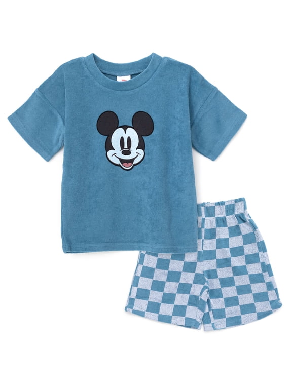 Mickey Mouse Toddler Boys' 2-Piece Terry T-Shirt and Shorts Set Royal Blue