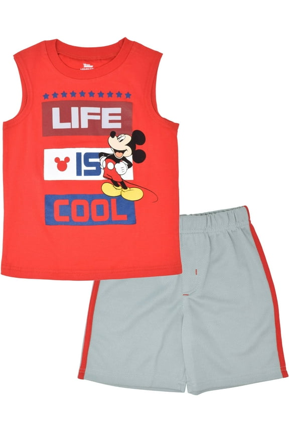Mickey Mouse Toddler Boys American Flag Tank Top Mesh Shorts Red/Gray 4T