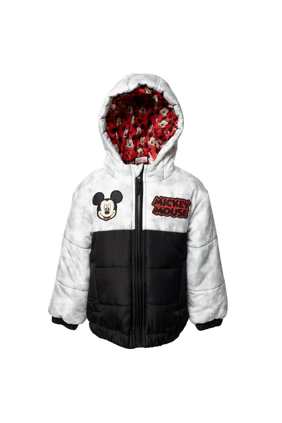 Mickey Mouse Toddler Boys Zip Up Winter Coat Puffer Jacket Toddler