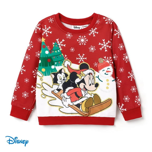 Disney Mickey Mouse Toddler Girls Pullover Sweatshirts Christmas Character Crewneck Top Size 2-6
