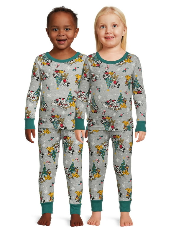 Disney Mickey Mouse Toddler Unisex Long Sleeve Top and Pants, 2-Piece Pajama Set, Sizes 12M-5T