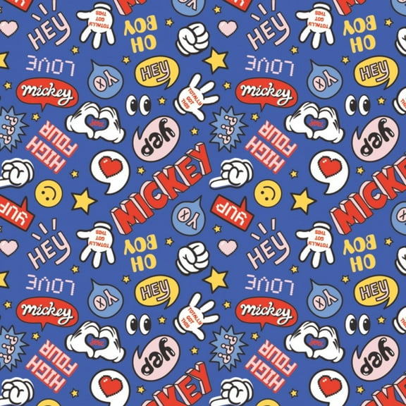 Disney Mickey Mouse Totally Got This Blue 100% Cotton Fabric Sold by The Yard