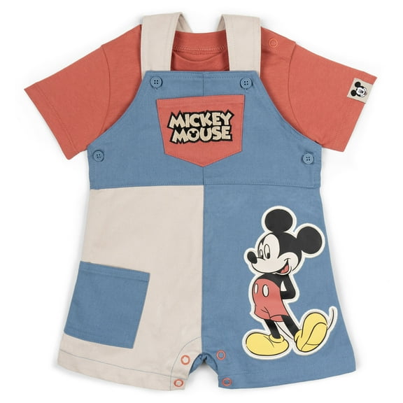 Disney Mickey Mouse Twill Square Neck Short Overalls and T-Shirt Outfit Set Newborn to Infant