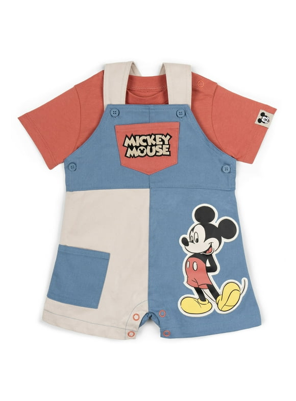 Mickey Mouse Twill Square Neck Short Overalls and T-Shirt Outfit Set Newborn to Infant
