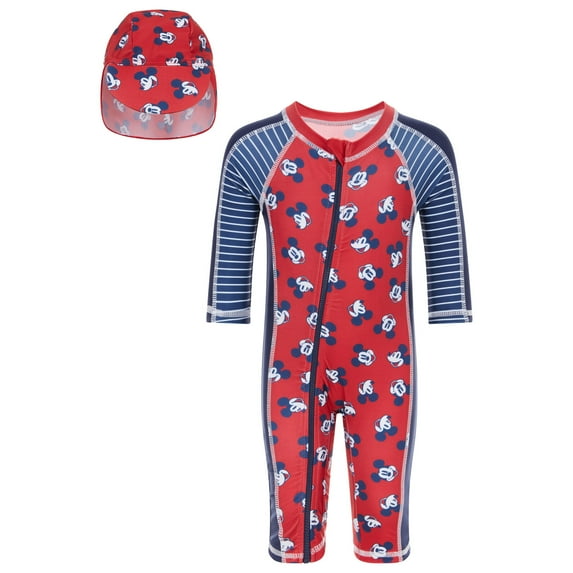 Disney Mickey Mouse UPF 50+ Sunsuit and Swim Hat Swimwear Set Newborn to Infant