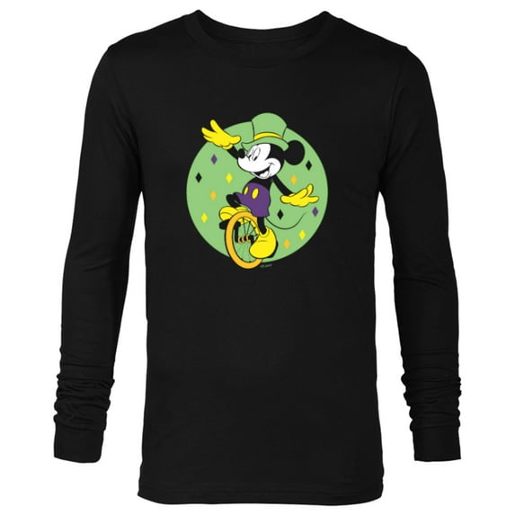 Disney Mickey Mouse Unicycle Mardi Gras Carnival Holiday - Long Sleeve T-Shirt for Men - Customized-Black