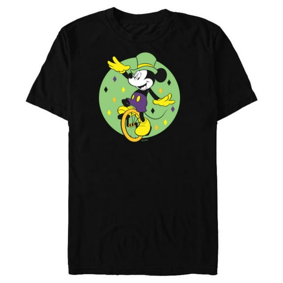 Disney Mickey Mouse Unicycle Mardi Gras Carnival Holiday - Short Sleeve Blended T-Shirt for Adults - Customized-Black