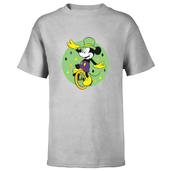 Disney Mickey Mouse Unicycle Mardi Gras Carnival Holiday - Short Sleeve T-Shirt for Kids - Customized-Athletic Heather