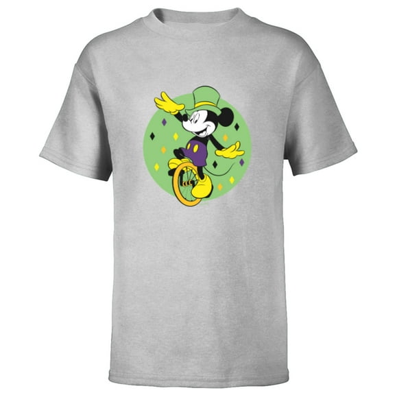 Disney Mickey Mouse Unicycle Mardi Gras Carnival Holiday - Short Sleeve T-Shirt for Kids - Customized-Athletic Heather