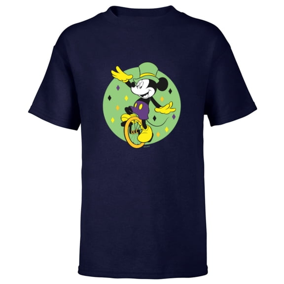 Disney Mickey Mouse Unicycle Mardi Gras Carnival Holiday - Short Sleeve T-Shirt for Kids - Customized-Navy