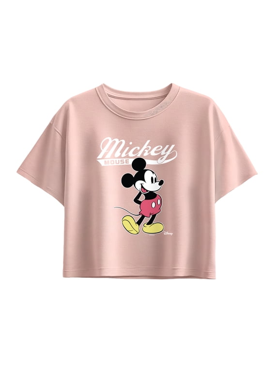 - Mickey Mouse Varsity Girls' Short Sleeve Boxy Graphic T-Shirt