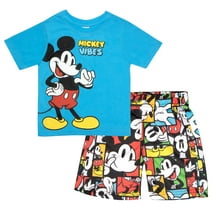 Disney Mickey Mouse Vibes Boys Short Sleeve T-Shirt and Shorts 2-Piece Outfit Set for Kids and Toddlers (2T-4T)