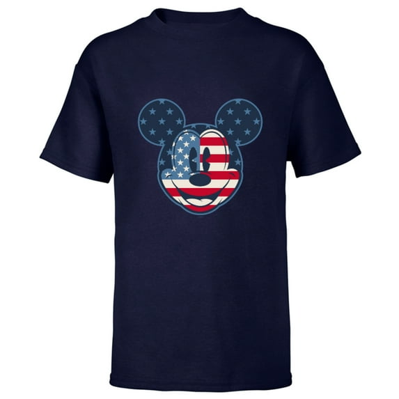 Disney Mickey Mouse Vintage Americana Fourth of July - Short Sleeve T-Shirt for Kids - Customized-Navy