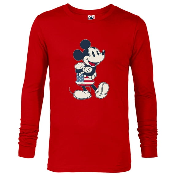 Disney Mickey Mouse Vintage Americana - Long Sleeve T-Shirt for Men - Customized-New Red