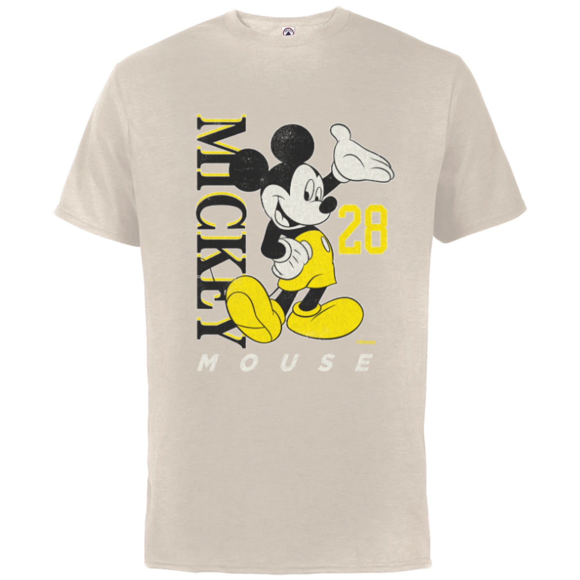Disney Mickey Mouse Vintage T-Shirt 28 Sleeve for Adults Classics - Short Yellow & Customized-Black Cotton Black 