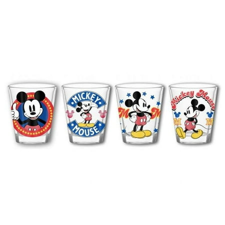 Disney Mickey Mouse Vintage Logos 4 Piece Mini Glass Set