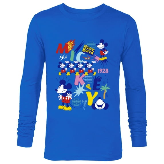 Disney Mickey Mouse Vintage Never Bored - Long Sleeve T-Shirt for Men - Customized-Navy