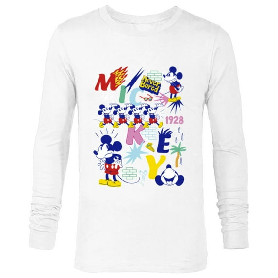 Disney Mickey Mouse Vintage Never Bored - Long Sleeve T-Shirt for Men - Customized-White