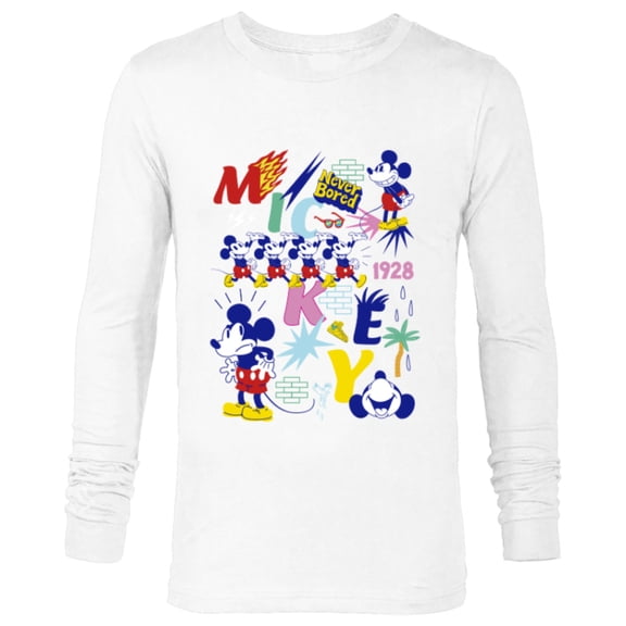 Disney Mickey Mouse Vintage Never Bored - Long Sleeve T-Shirt for Men - Customized-White