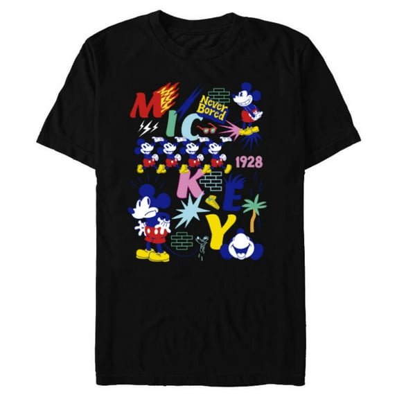 Disney Mickey Mouse Vintage Never Bored - Short Sleeve Blended T-Shirt for Adults - Customized-Black