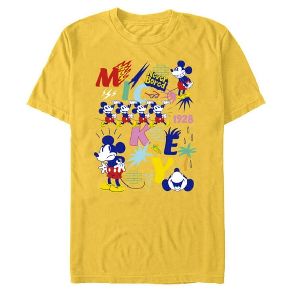 Disney Mickey Mouse Vintage Never Bored - Short Sleeve Blended T-Shirt for Adults - Customized-Yellow