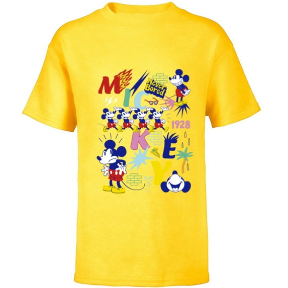 Disney Mickey Mouse Vintage Never Bored - Short Sleeve T-Shirt for Kids - Customized-Yellow