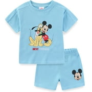 DISNEY Mickey Mouse Waffle Knit T-Shirt and Shorts Set (Boys), 2 Piece Set, Sizes 12M-5