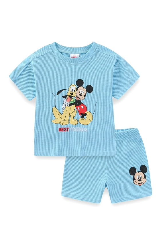 Mickey Mouse Waffle Knit T-Shirt and Shorts Set (Boys), 2 Piece Set, Sizes 12M-5