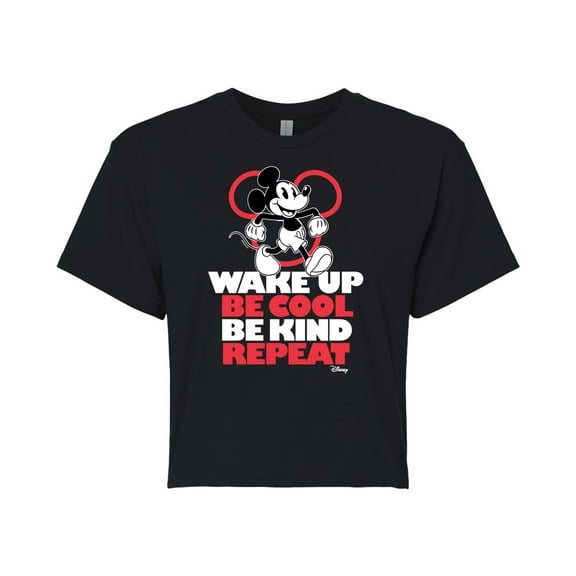 Disney - Mickey Mouse - Wake Up, Be Cool, Be Kind, Repeat - Juniors Cropped Cotton Blend T-Shirt
