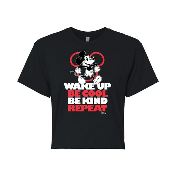 Disney - Mickey Mouse - Wake Up, Be Cool, Be Kind, Repeat - Juniors Cropped Cotton Blend T-Shirt