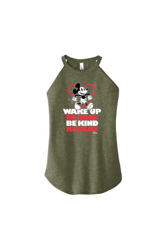 - Mickey Mouse - Wake Up, Be Cool, Be Kind, Repeat - Juniors High Neck Tank Top