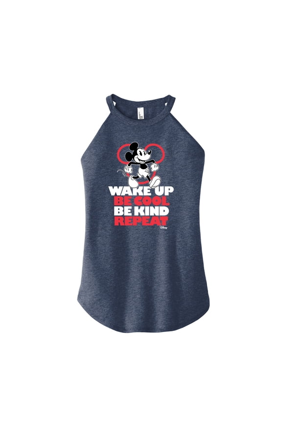 - Mickey Mouse - Wake Up, Be Cool, Be Kind, Repeat - Juniors High Neck Tank Top