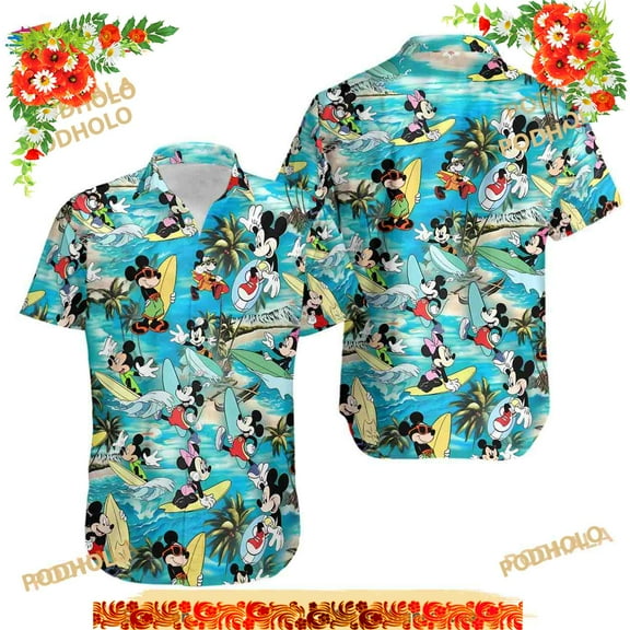 Disney Mickey Mouse Walking On Beach Hawaiian Shirt Summer Aloha Shirt