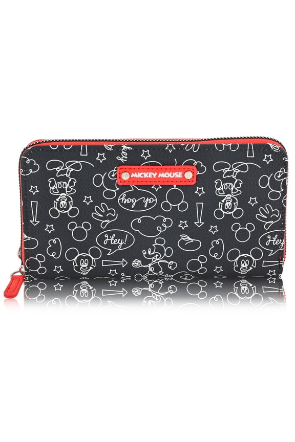 Mickey Mouse Wallet Women - PU Leather Wristlet Wallets for Women - Mickey Mouse Minnie Mouse Red and Black