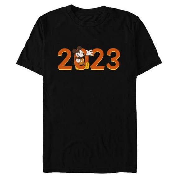 Disney Mickey Mouse Waving 2023 100th Anniversary New Year - Short Sleeve Blended T-Shirt for Adults - Customized-Black