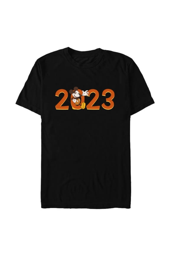 Mickey Mouse Waving 2023 100th Anniversary New Year - Short Sleeve Blended T-Shirt for Adults - Customized-Black