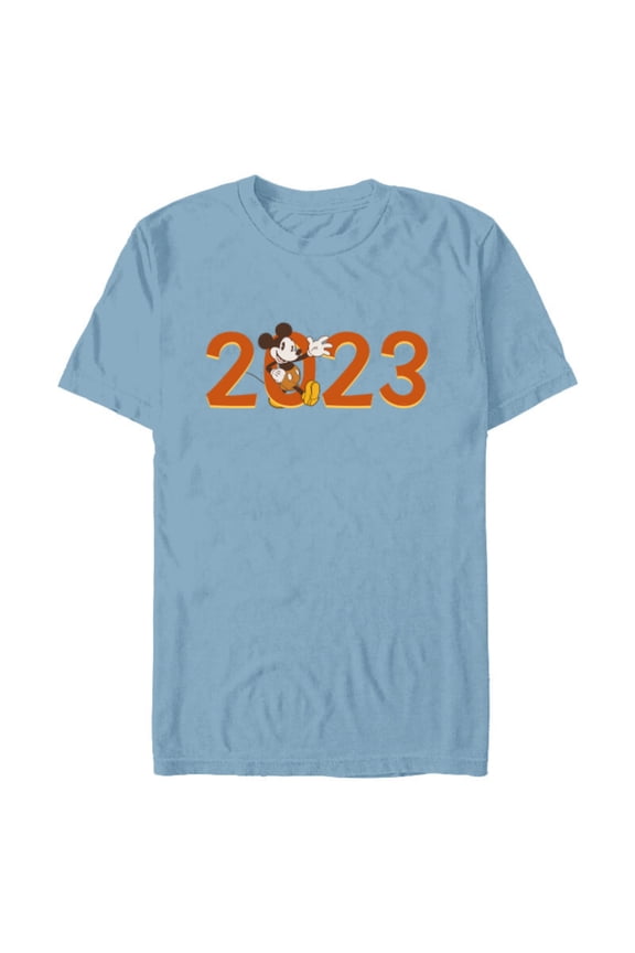 Mickey Mouse Waving 2023 100th Anniversary New Year - Short Sleeve Blended T-Shirt for Adults - Customized-Ocean Blue