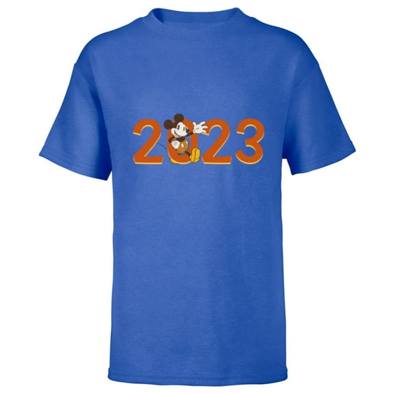 Disney Mickey Mouse Waving 2023 100th Anniversary New Year - Short Sleeve T-Shirt for Kids - Customized-Royal