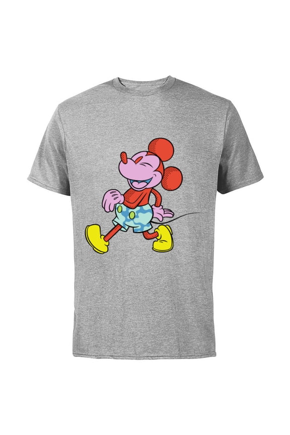 Mickey Mouse Wild Colors Retro Vintage Walking Pose - Short Sleeve Cotton T-Shirt for Adults - Customized-Athletic Heather